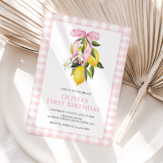 Lemon Pink Bow preppy Coquette birthday Invitation