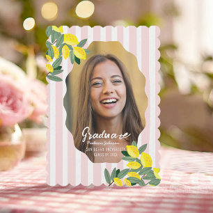 Lemon Pink Citrus Graduation Photo Announcement