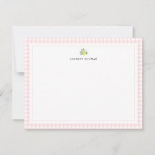 Lemon Pink Gingham Border Personalised Card