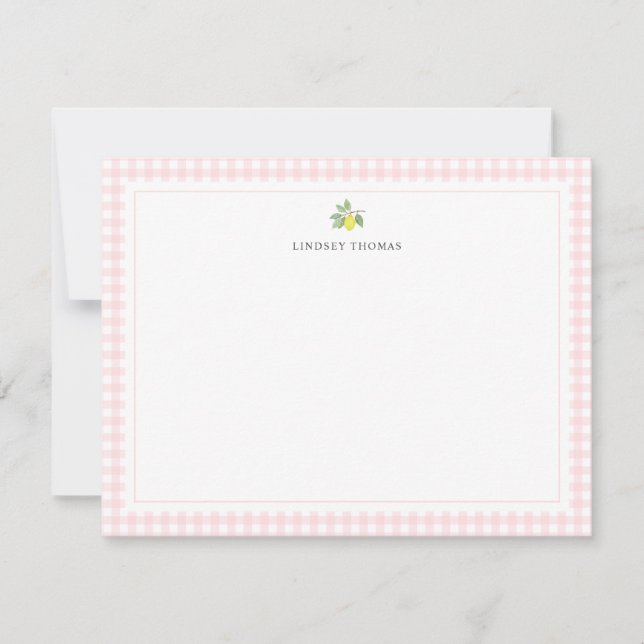Lemon Pink Gingham Border Personalised Card (Front)
