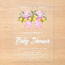 Lemon & Pink Gingham Bow Baby Shower