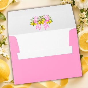 Lemon & Pink Gingham Bow Baby Shower Envelope