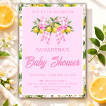 Lemon & Pink Gingham Bow Baby Shower