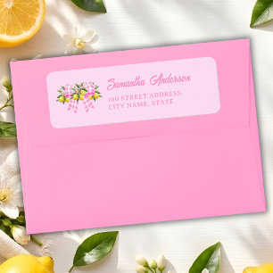 Lemon Pink Gingham Bow Baby Shower Return Address