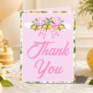 Lemon & Pink Gingham Bow Baby Shower Thank You Card