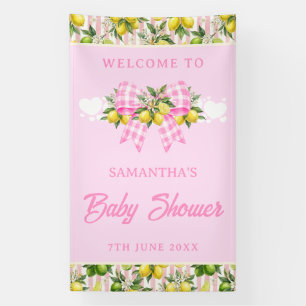 Lemon & Pink Gingham Bow Baby Shower Welcome Banner