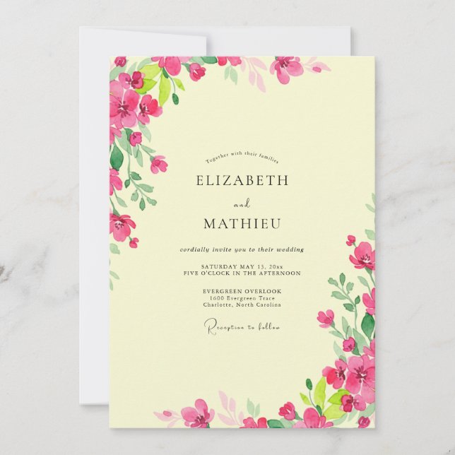 Lemon Pink Peony Wedding Invitation (Front)