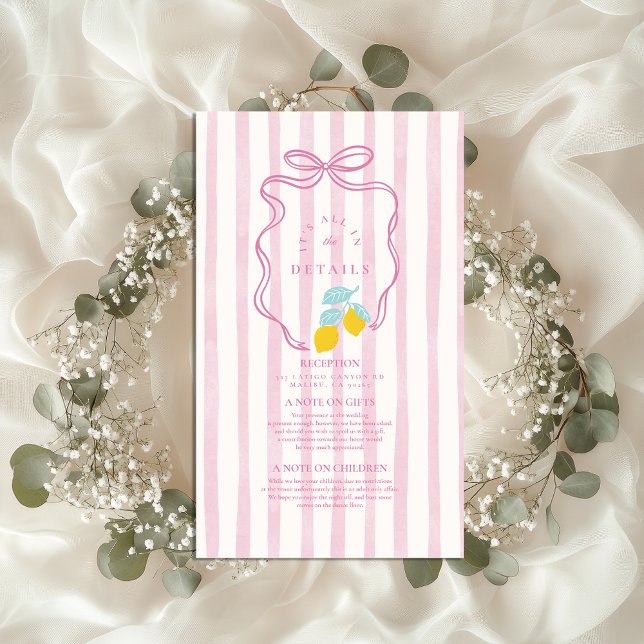 Lemon Pink Stripe Wedding Enclosure Card (Creator Uploaded)