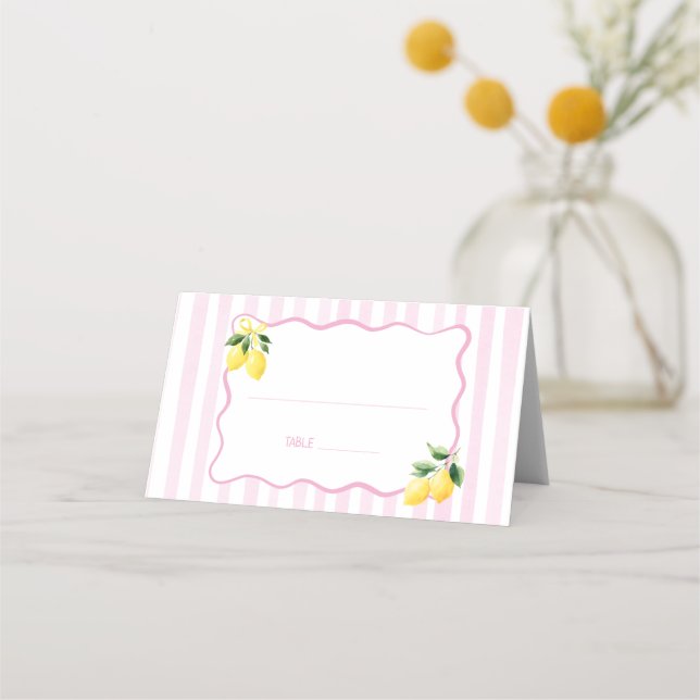 Lemon Pink Stripes  Place Card (Front)