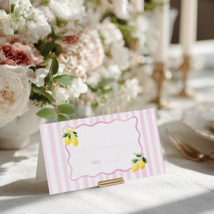 Lemon Pink Stripes Place Card