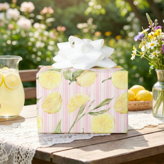 Lemon Pink Stripes Wrapping Paper