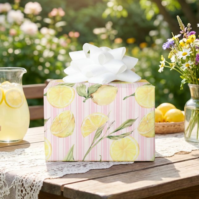 Lemon Pink Stripes Wrapping Paper (Creator Uploaded)