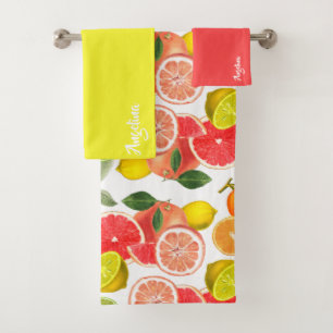 Lemon pink yellow citrus Pattern name Bath Towel Set
