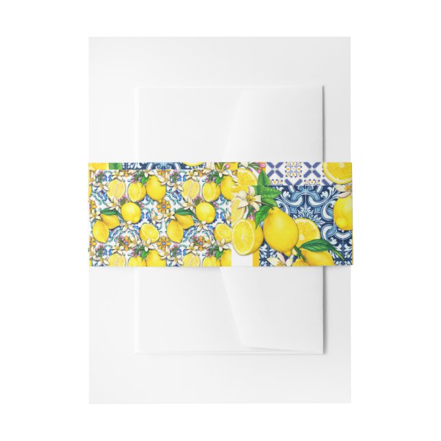Lemon Portuguese Azulejo Mediterranean Santorini  Invitation Belly Band (Front Example)