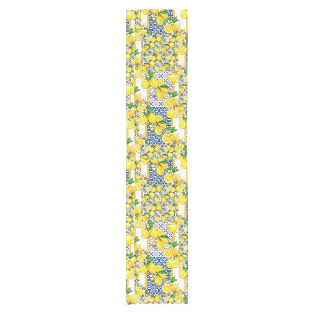 Lemon Portuguese Azulejo Mediterranean Santorini  Short Table Runner (Front)
