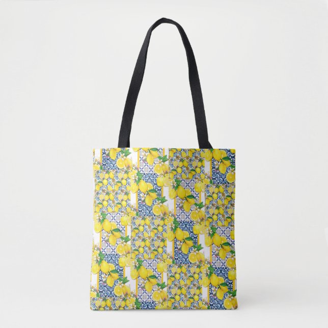Lemon Portuguese Azulejo Mediterranean Santorini   Tote Bag (Front)