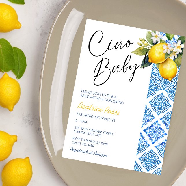 Lemon Positano Italian Baby Shower Amalfi Tiles  Invitation (Lemon Positano Italian Baby Shower Amalfi Tiles Invitation)