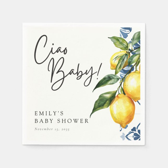 Lemon Positano Italian Baby Shower Napkin (Front)