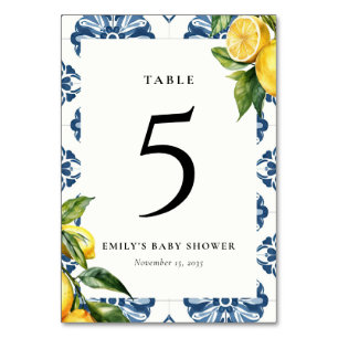 Lemon Positano Italian Baby Shower Table Number