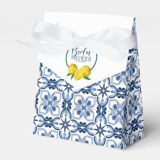Lemon Positano Italian Blue Tile  Favour Box (Front Side)