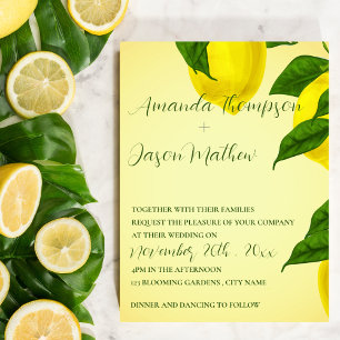  Lemon Pretty Bright Yellow Citrus Wedding Invitation