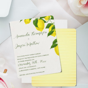  Lemon Pretty Bright Yellow Citrus Wedding Invitation