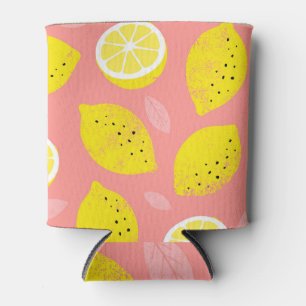 Lemon print, bright seamless summer pattern. can cooler