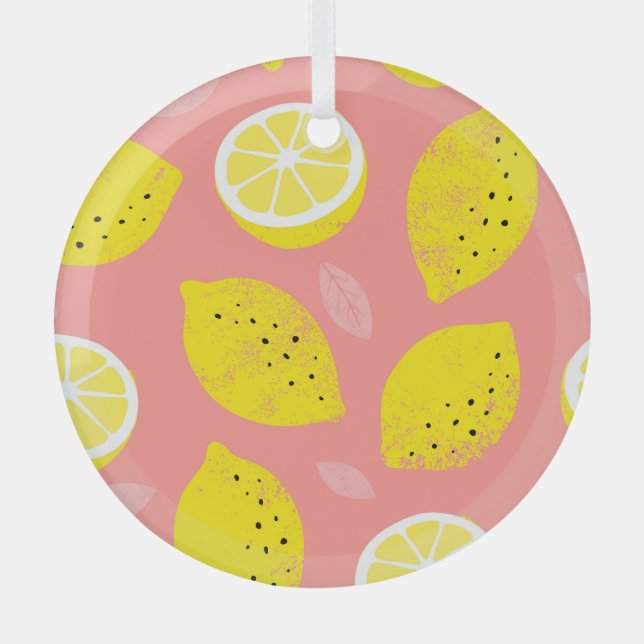 Lemon print, bright seamless summer pattern. glass tree decoration (Front)