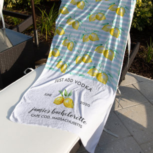 Lemon Print   Citrus Bachelorette Weekend Beach Towel