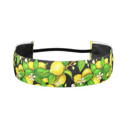 Lemon Print Headband on black Elastic Headbands