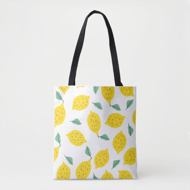 Lemon Print Tote Bag Summer Fruit Bag Reusable  (Front)