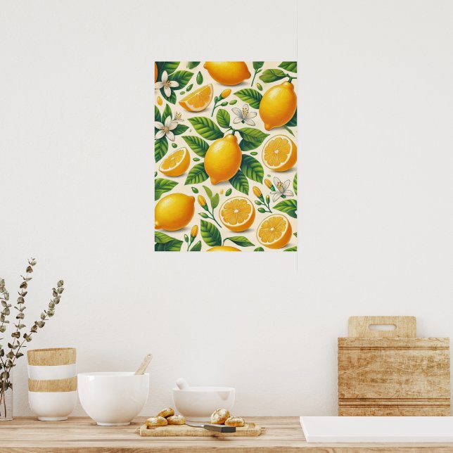 Lemon Print Wall Art Poster (Kitchen)