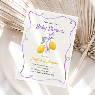 Lemon Purple Bow Baby Shower Invitation
