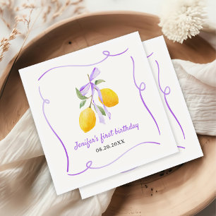 Lemon Purple Bow First Birthday Party Napkin