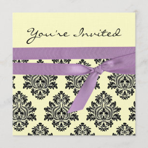 Lemon & purple linen Damask baby shower invite