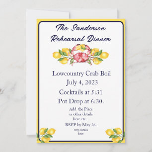 Lemon Red Crab Boil Invitation White Navy Yellow