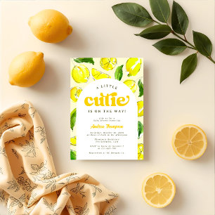 Lemon Retro Arch Little Cutie Yellow Baby Shower Invitation