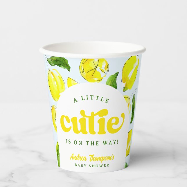 Lemon Retro Little Cutie on the Way Baby Shower Paper Cups (Front)