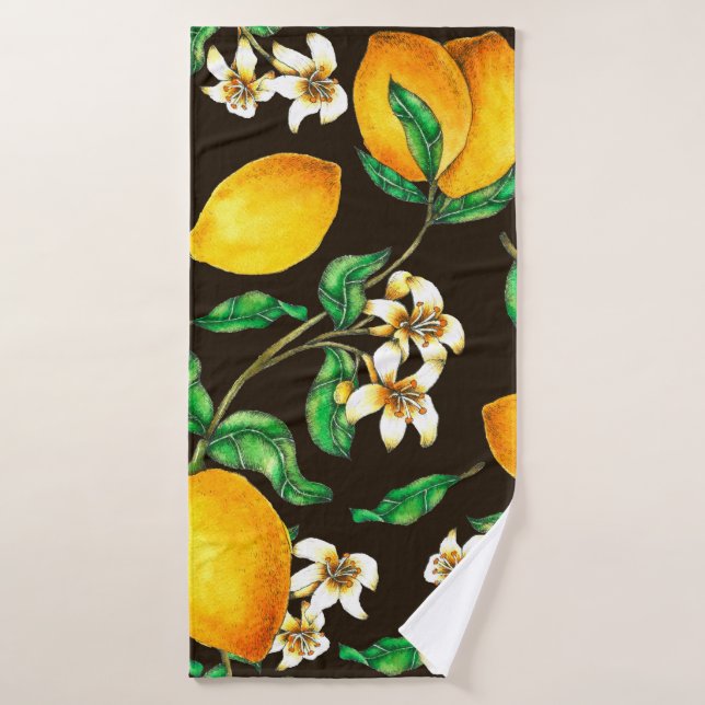 Lemon Seamless Pattern hand painted in watercolor Bath Towel (Bath Towel)
