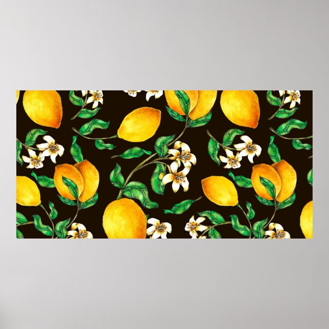 Lemon Seamless Pattern hand painted in watercolor Poster (Front)