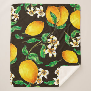 Lemon Seamless Pattern hand painted in watercolor Sherpa Blanket