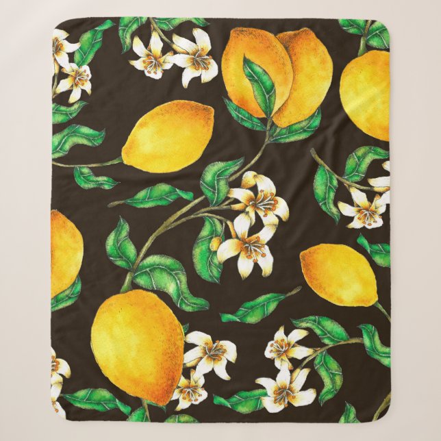 Lemon Seamless Pattern hand painted in watercolor Sherpa Blanket (Front)