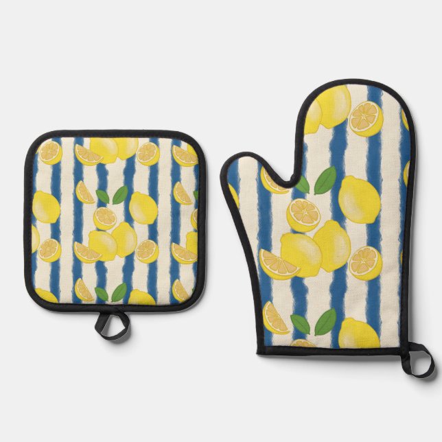 Lemon Seamless Pattern Pot Holder and Oven Mitt Oven Mitt & Pot Holder Set (Front)