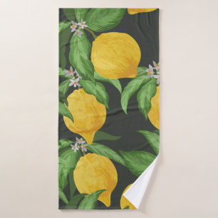 Lemon seamless vintage pattern. Tropical fruit bac Bath Towel