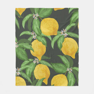 Lemon seamless vintage pattern. Tropical fruit bac Fleece Blanket