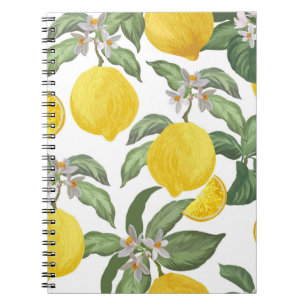 Lemon seamless vintage pattern. Tropical fruit bac Notebook