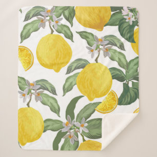 Lemon seamless vintage pattern. Tropical fruit bac Sherpa Blanket