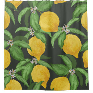 Lemon seamless vintage pattern. Tropical fruit bac Shower Curtain
