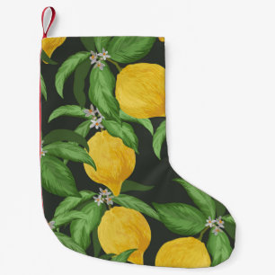 Lemon seamless vintage pattern. Tropical fruit bac Small Christmas Stocking