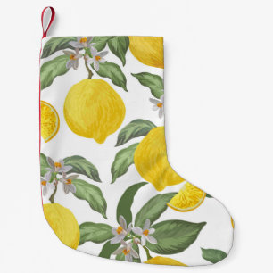 Lemon seamless vintage pattern. Tropical fruit bac Small Christmas Stocking
